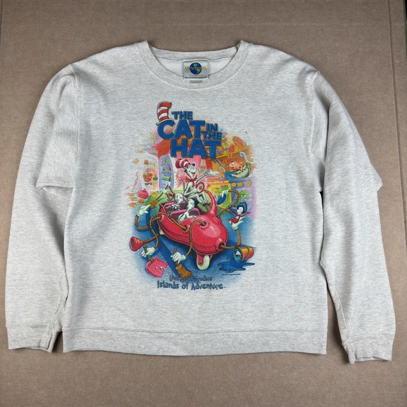 Vintage Cat in the Hat Sweatshirt Unisex M Gray Universal Studios Seuss Landing - Picture 1 of 11